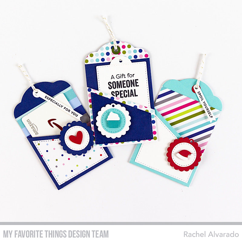 Handmade tags from Rachel Alvarado featuring products from My Favorite Things #mftstamps