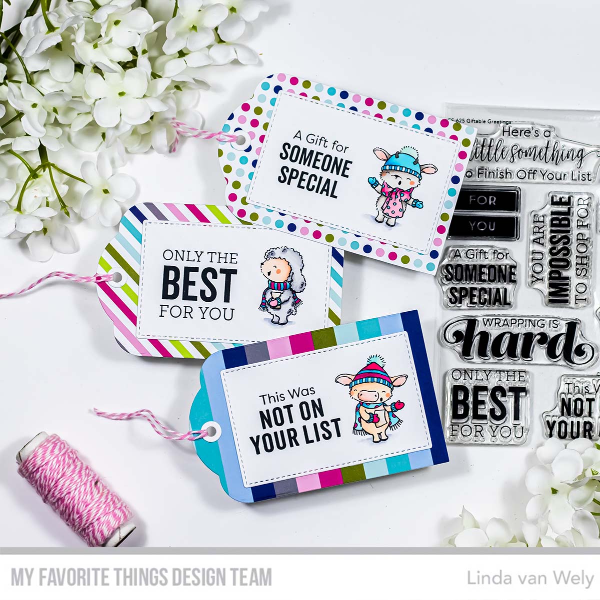 Handmade tags from Linda van Wely featuring products from My Favorite Things #mftstamps