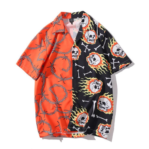 Barbed Flaming Skull Button-Down Shirt