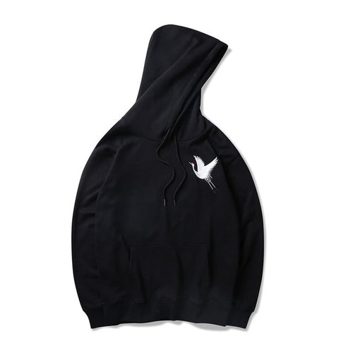 Embroidered Crane Hoodie