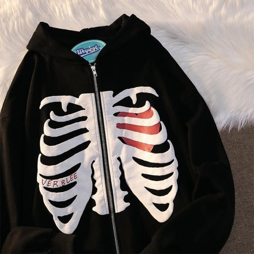 Skeleton Heart Zip-Up Hoodie