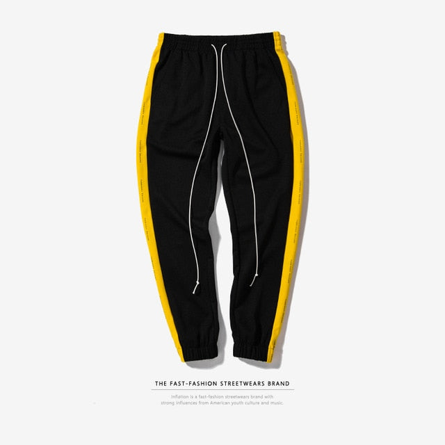 black yellow stripe joggers