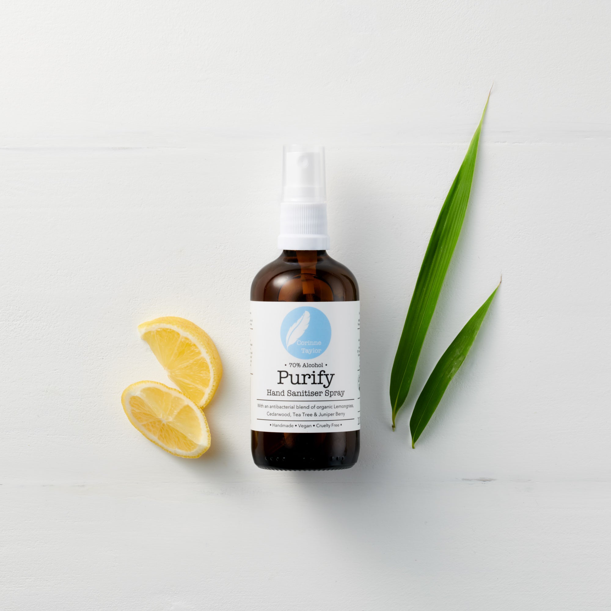 Purify 70% Hand Sanitiser. Organic, vegan, 100% natural, cruelty free, antibacterial essential oils. 