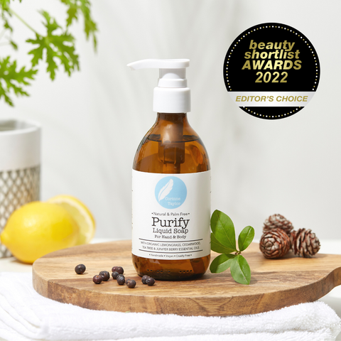 purify liquid soap, award winner, vegan, organic, cruelty free, aromatherapy