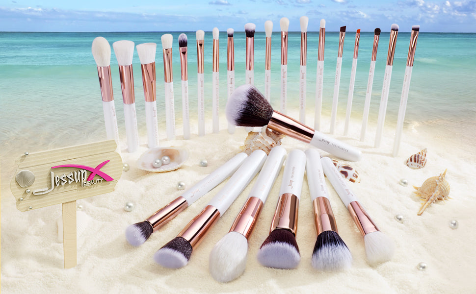 Face makeup brushes white 25pcs - Jessup Beauty