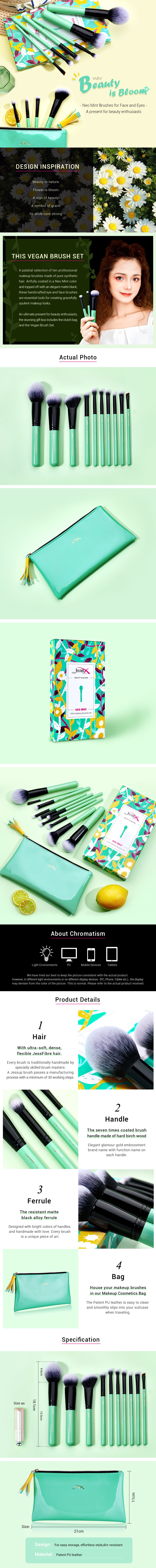 Green Cute Makeup Brush Set Fuul Face - Jessup