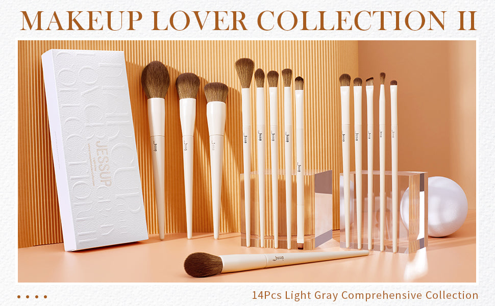 Luxury Gray Eye and Face Brush Set Vegan Synthetic 14pcs - Jessup