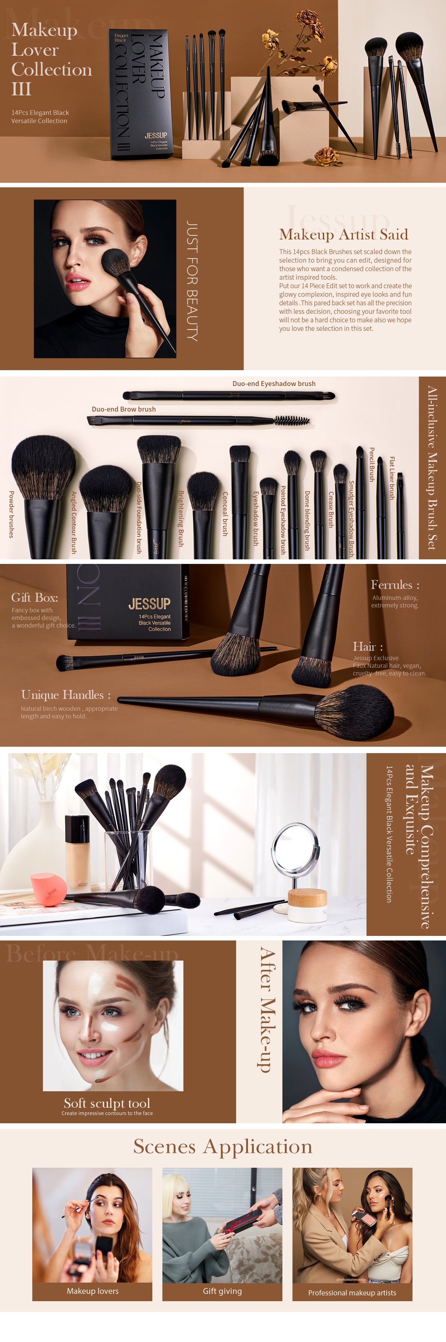 Jessup Beauty - Set di 21 pennelli Black Complete Collection - T271: Makeup  Lover (Phantom Black)