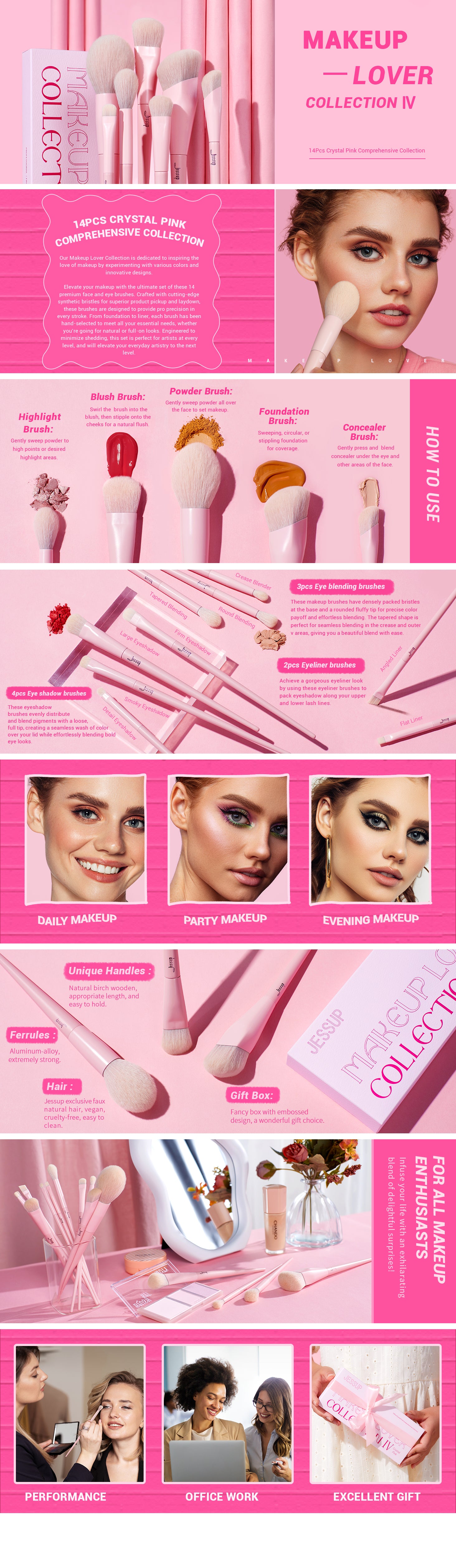 Jessup Eyeshadow Brush Set Pink Eye Makeup Brushes Concealer Brush Premium  Vegan Eyeshadow liner Blending Brush for Makeup, T496