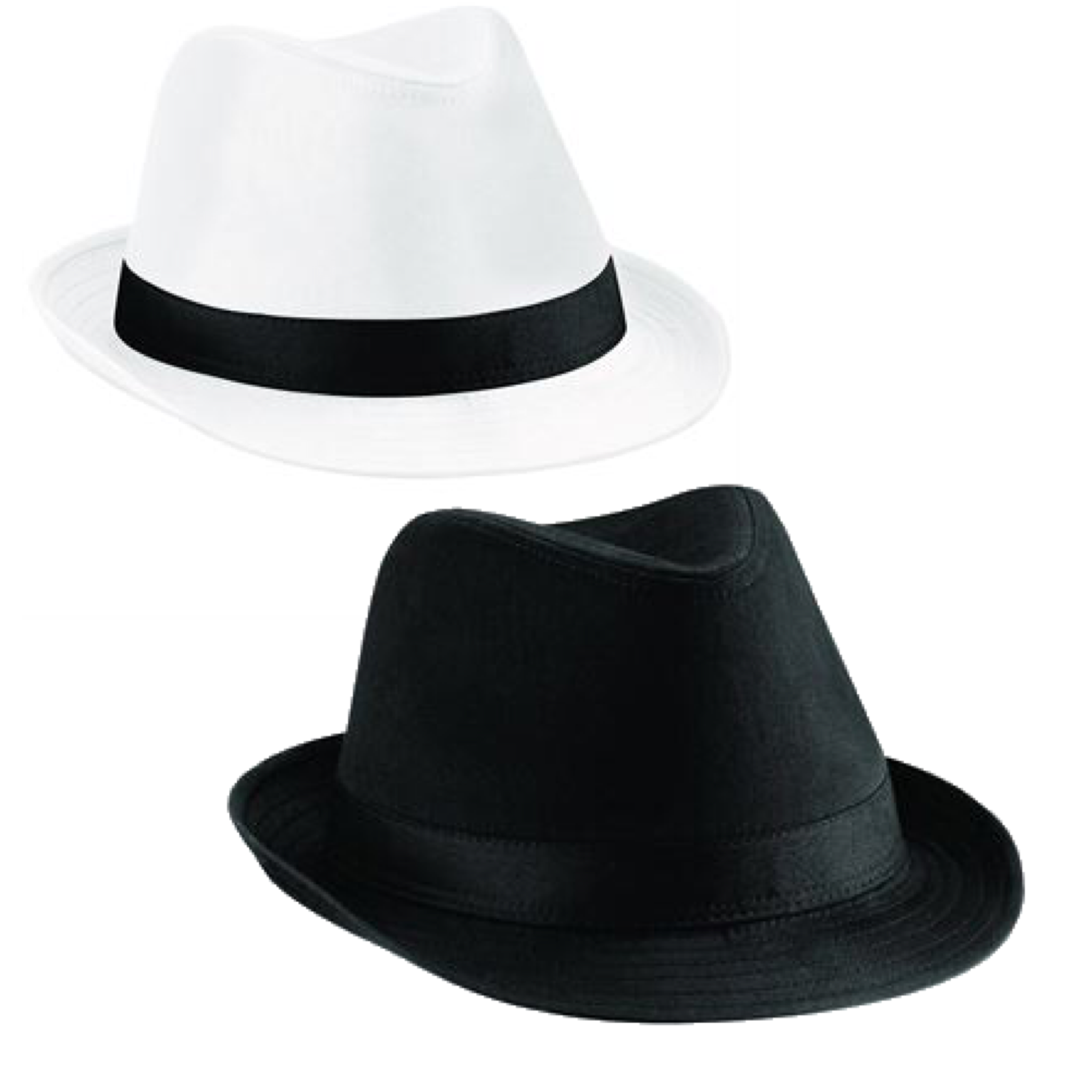 black and white trilby hat