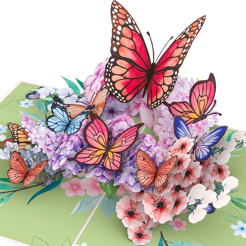 The Butterflies on Flowers pop-up card is perfect for Valentine's Day, Anniversary, Mother's Day, birthdays, and loving occasions