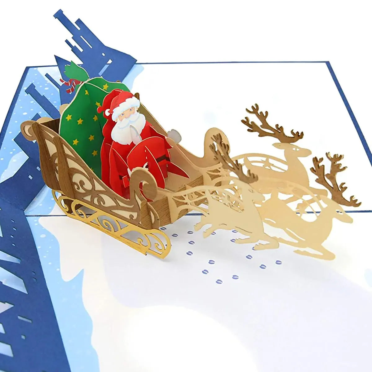 The Santa's Sleigh and Reindeer pop-up card is perfect for the holiday season
