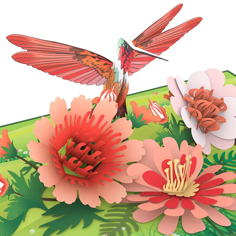 The Wildflower Meadow & Hummingbird pop-up card is perfect for Valentine's Day, Anniversary, Mother's Day, birthdays, and loving occasions