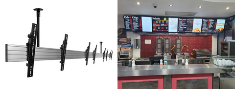 b-tech digital signage ceiling mount in fish and chip shop