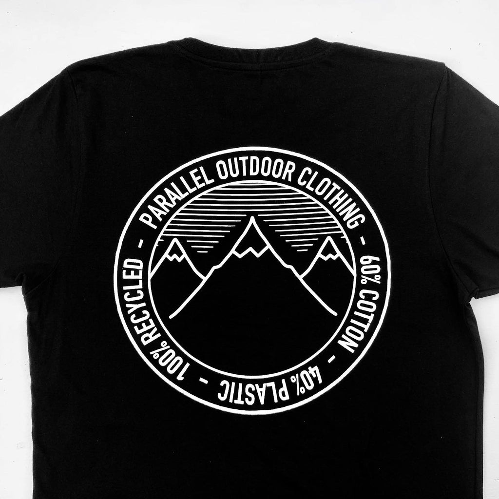 100 Recycled Outdoor T Shirt Mountain Back Print Black T Shirt Paralleloutdoorclothing