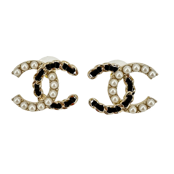Chanel 22A Oval Cutout Crystal CC Logo Large Gold Earrings | Dearluxe