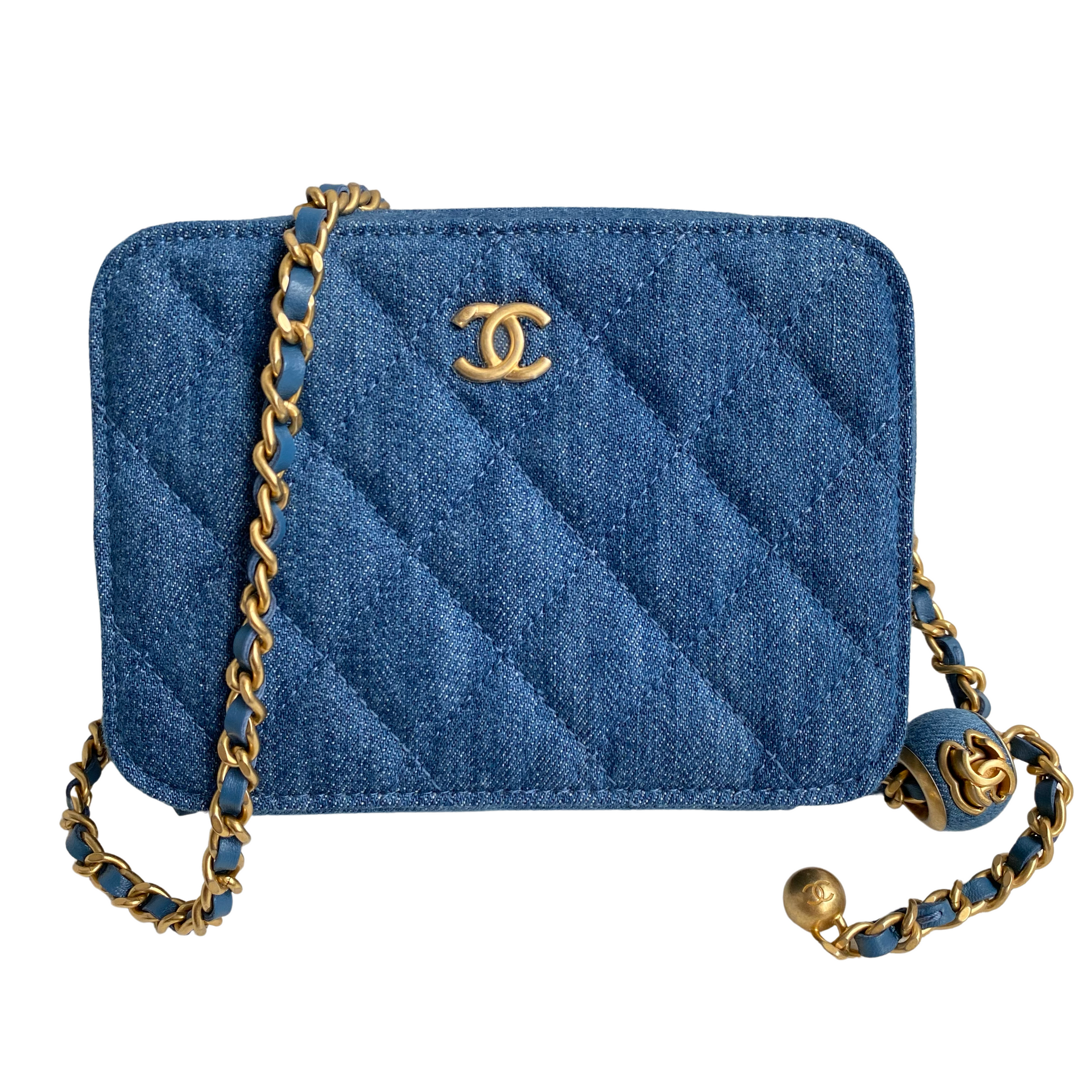 CHANEL 22C Denim Pearl Crush Mini Camera Bag | Dearluxe