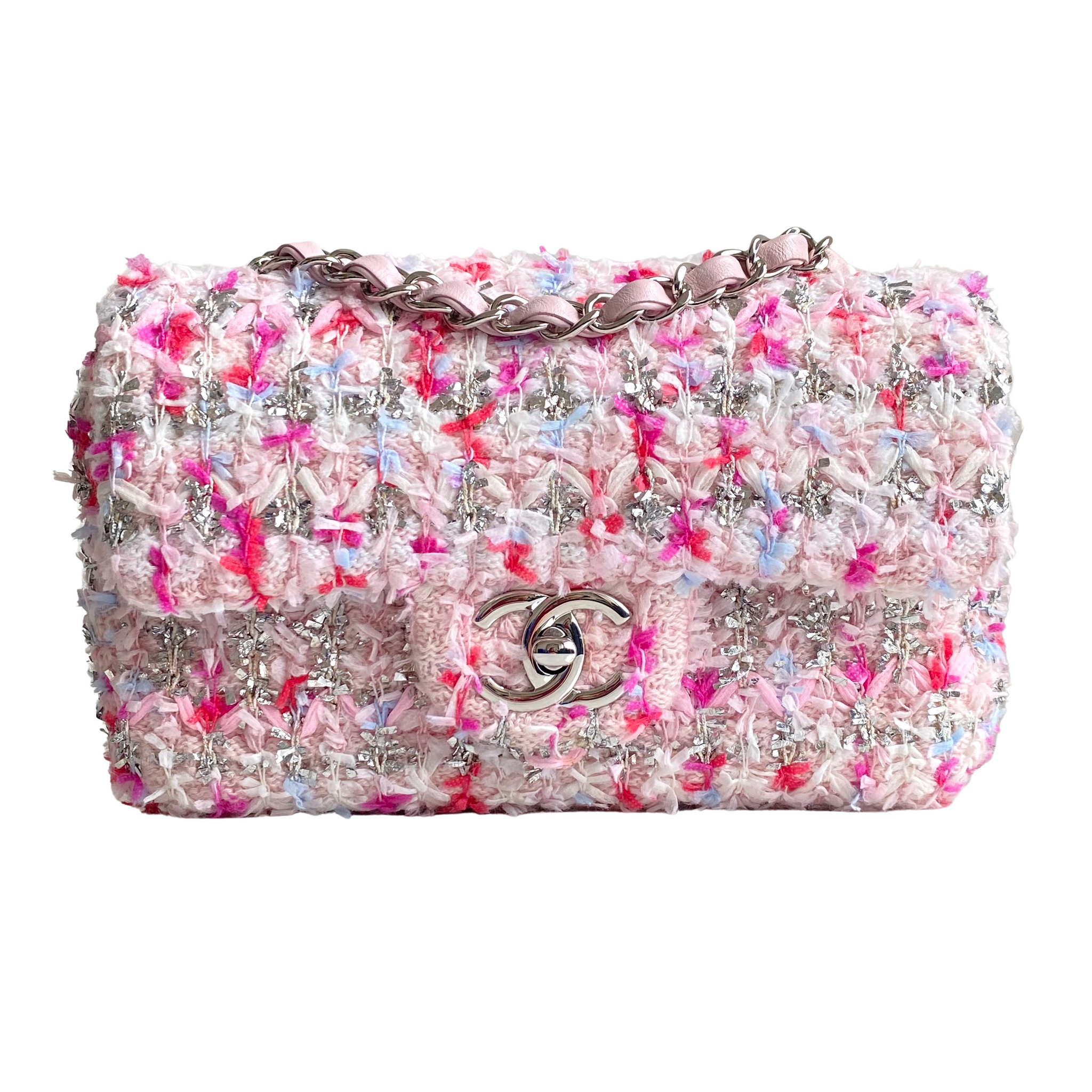Chanel Rose Sakura Tweed Medium Classic Double Flap Bag  Madison Avenue  Couture