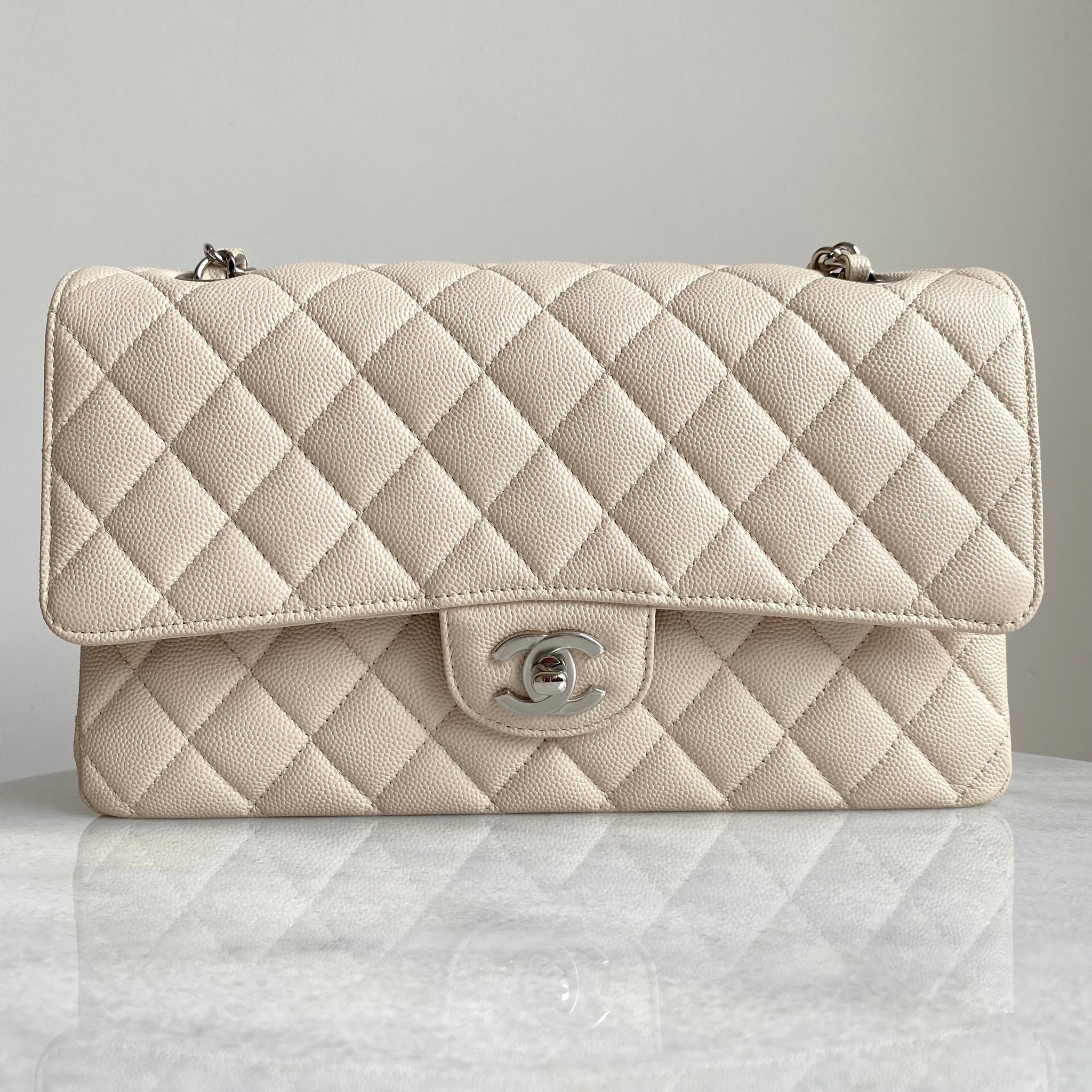 Chanel Beige Quilted Caviar Medium Classic Double Flap Gold Hardware  20142015 Available For Immediate Sale At Sothebys