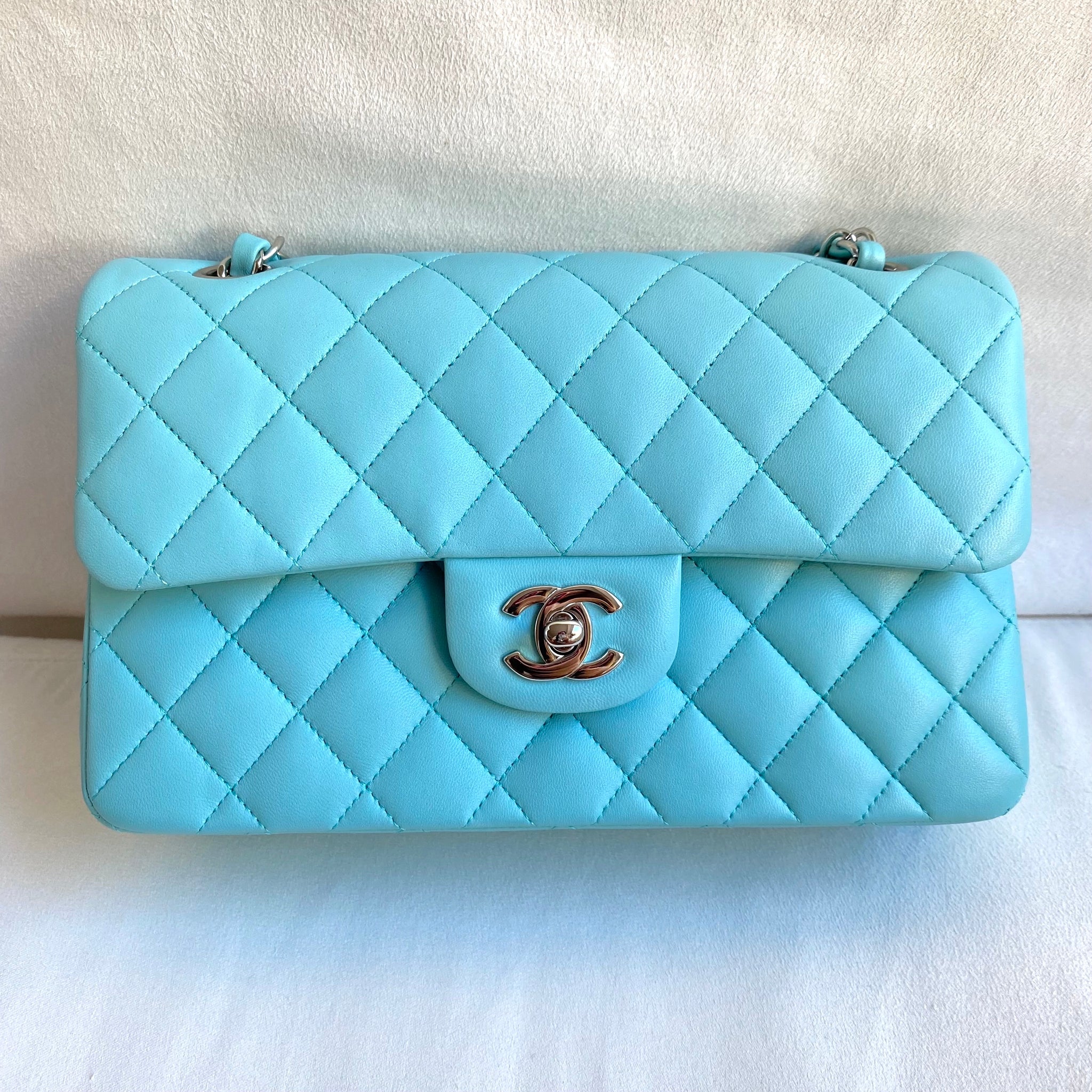 CHANEL Small Classic Double Flap Bag in 19C Tiffany Blue Lambskin -  