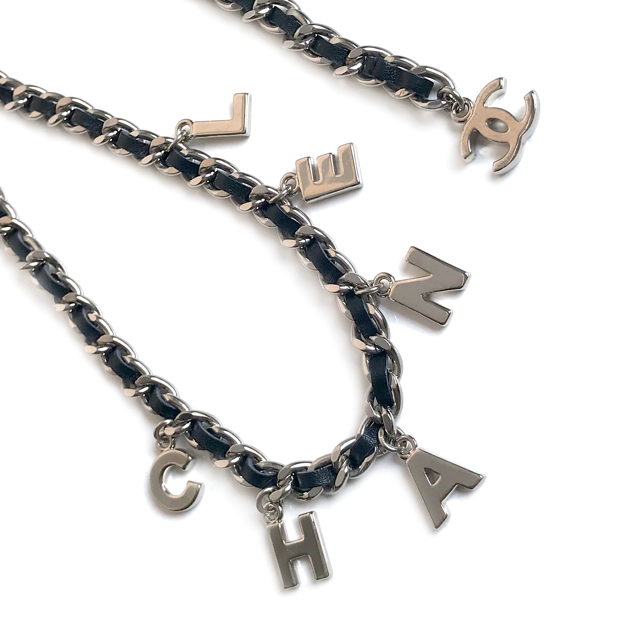Chanel Gold Toned CC Logo and Letter Charms Chain Belt at 1stDibs