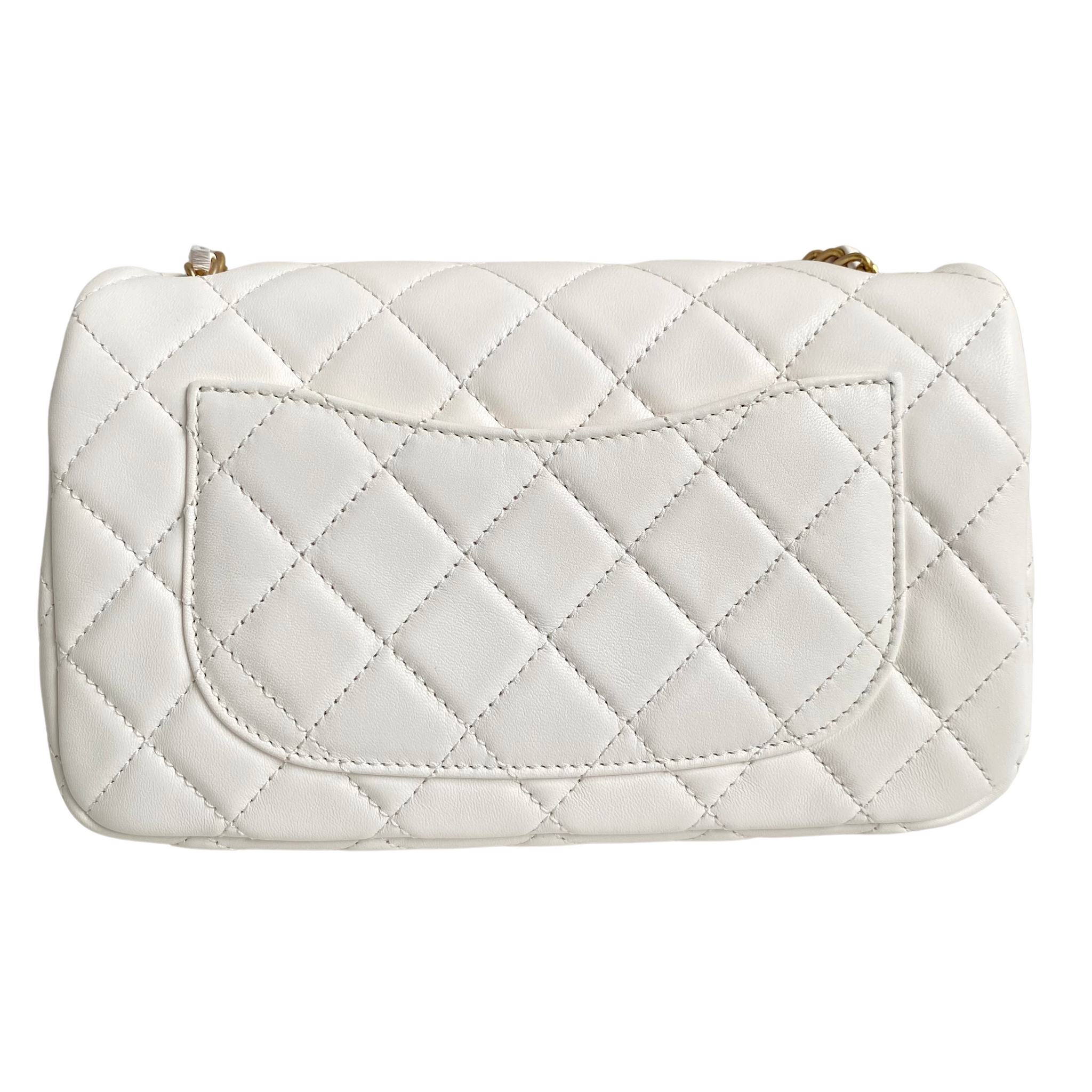 Túi Chanel 23C Classic Mini Square Pearl Crush Enamel  Gold Lambskin Flap  Bag trắng best quality