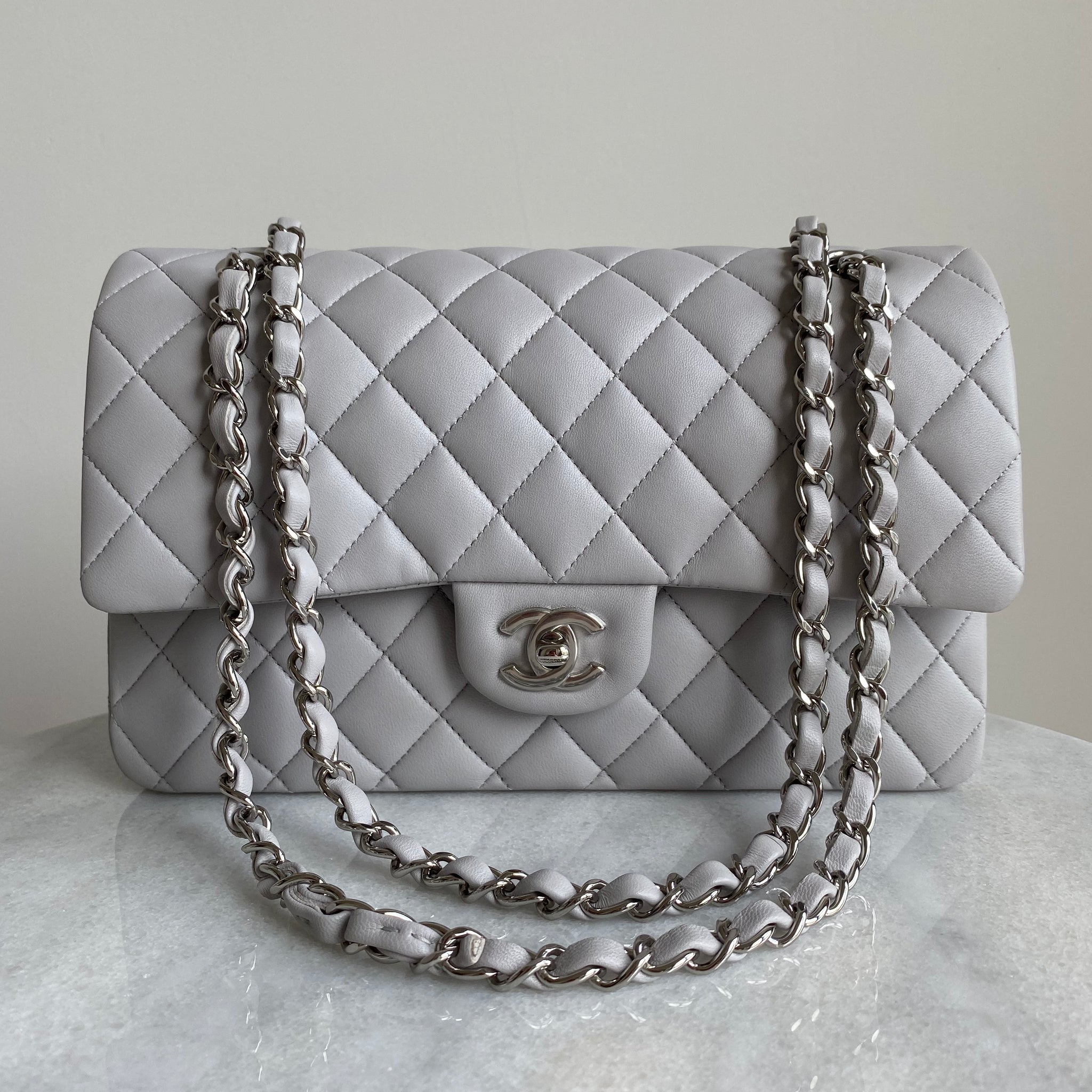 Chanel Classic Flap Bag Mini Metallic Charcoal Gray Chevre  Worlds Best