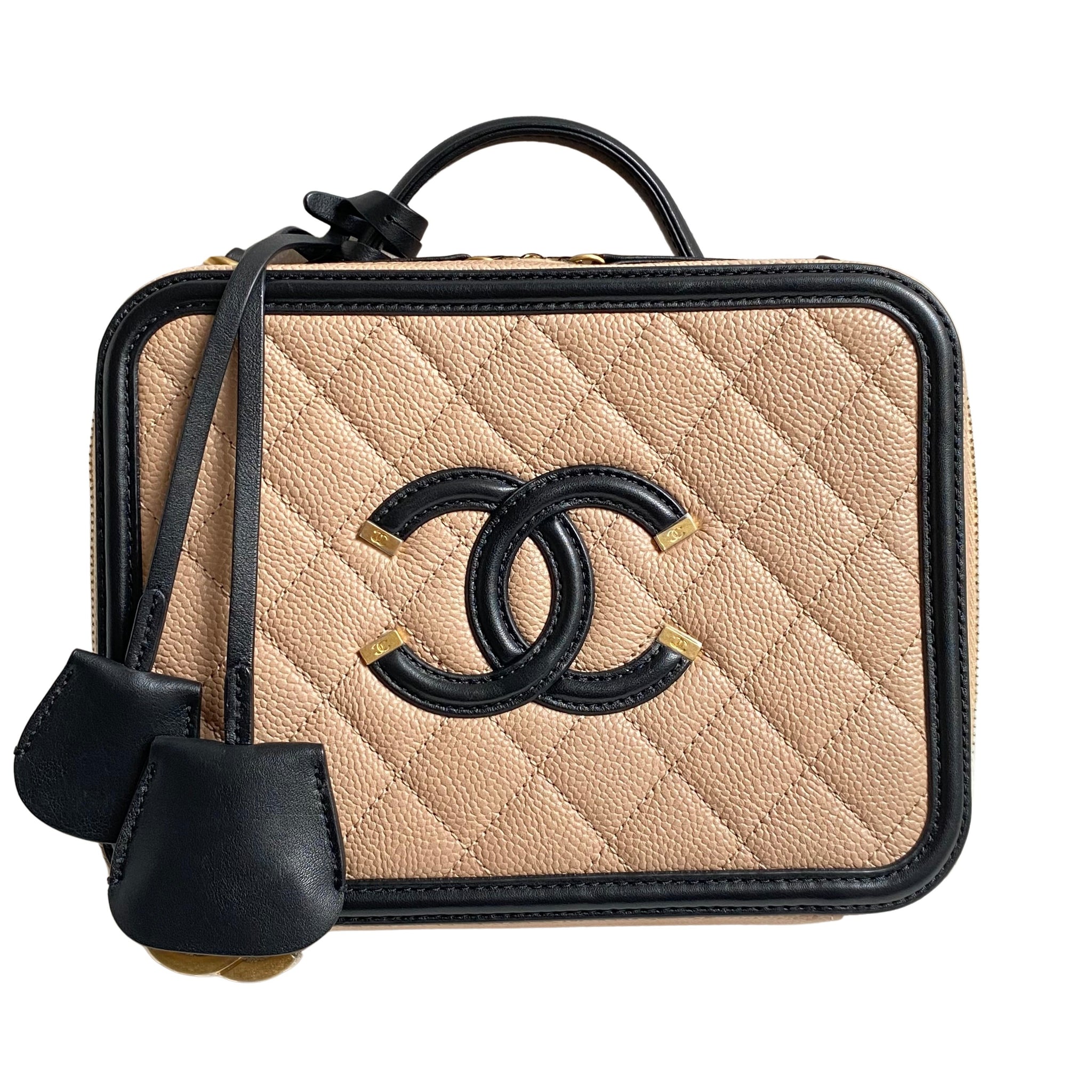 Chanel CC Filigree Vanity Case Quilted Medium Navy Blue in Caviar with  Goldtone  US