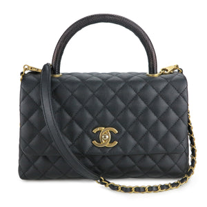 Chanel Small Coco Handle Bag With Lizard Handle In Black Caviar Dearluxe