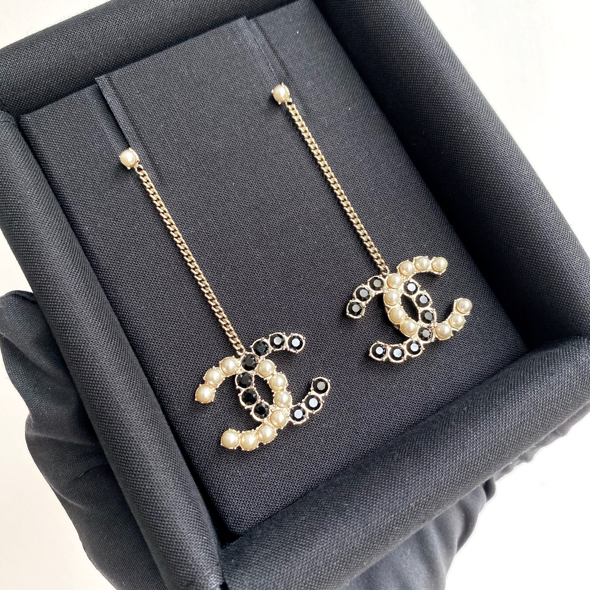 Chanel Black Enamel and Crystal CC Round Stud Earrings  Yoogis Closet