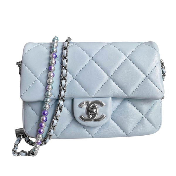 Chanel Pearl Crush Mini Rectangular Flap Bag White Lambskin Antique Gold  Hardware