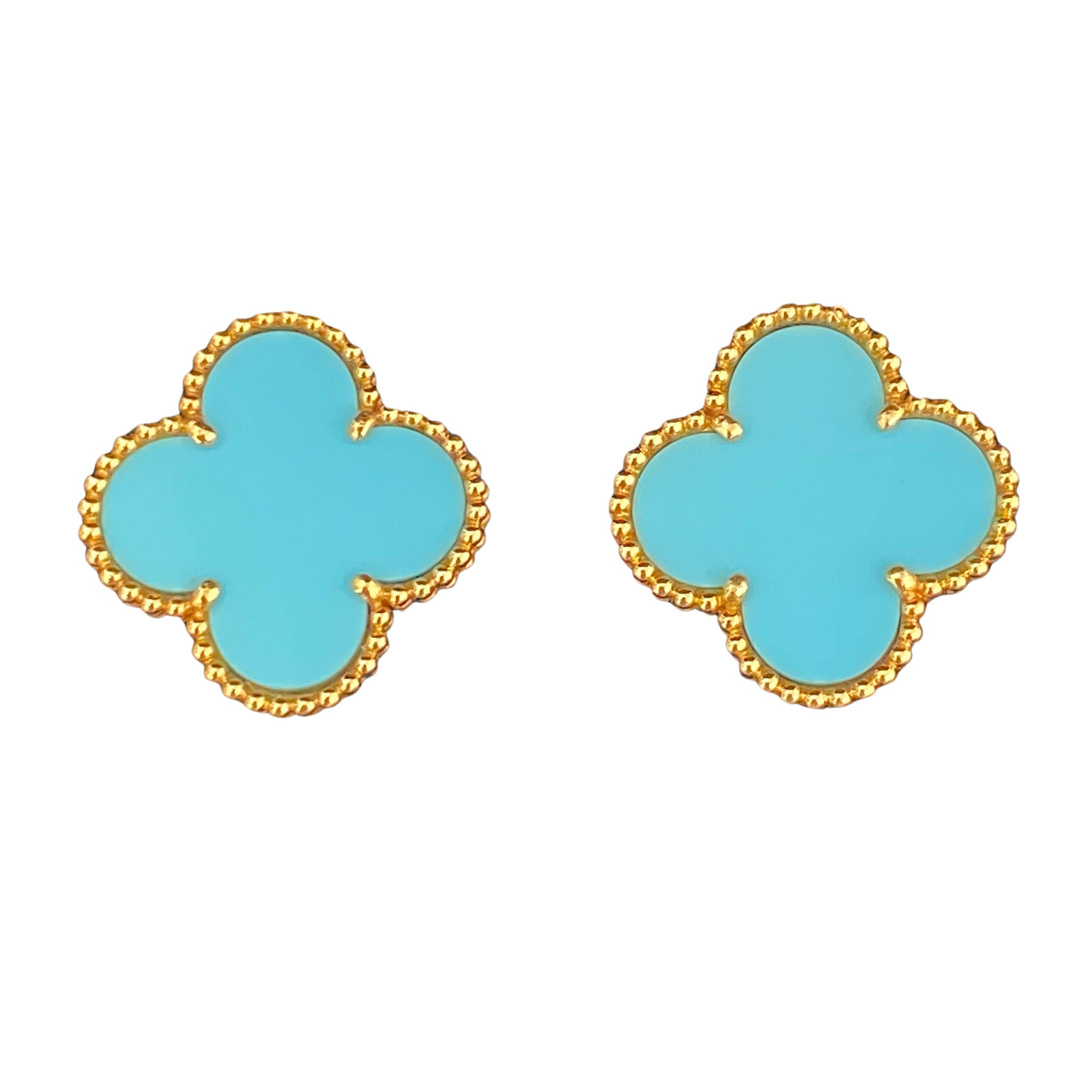 haspel op gang brengen Dislocatie VAN CLEEF & ARPELS Turquoise Magic Alhambra Earrings 18k Yellow Gold |  Dearluxe