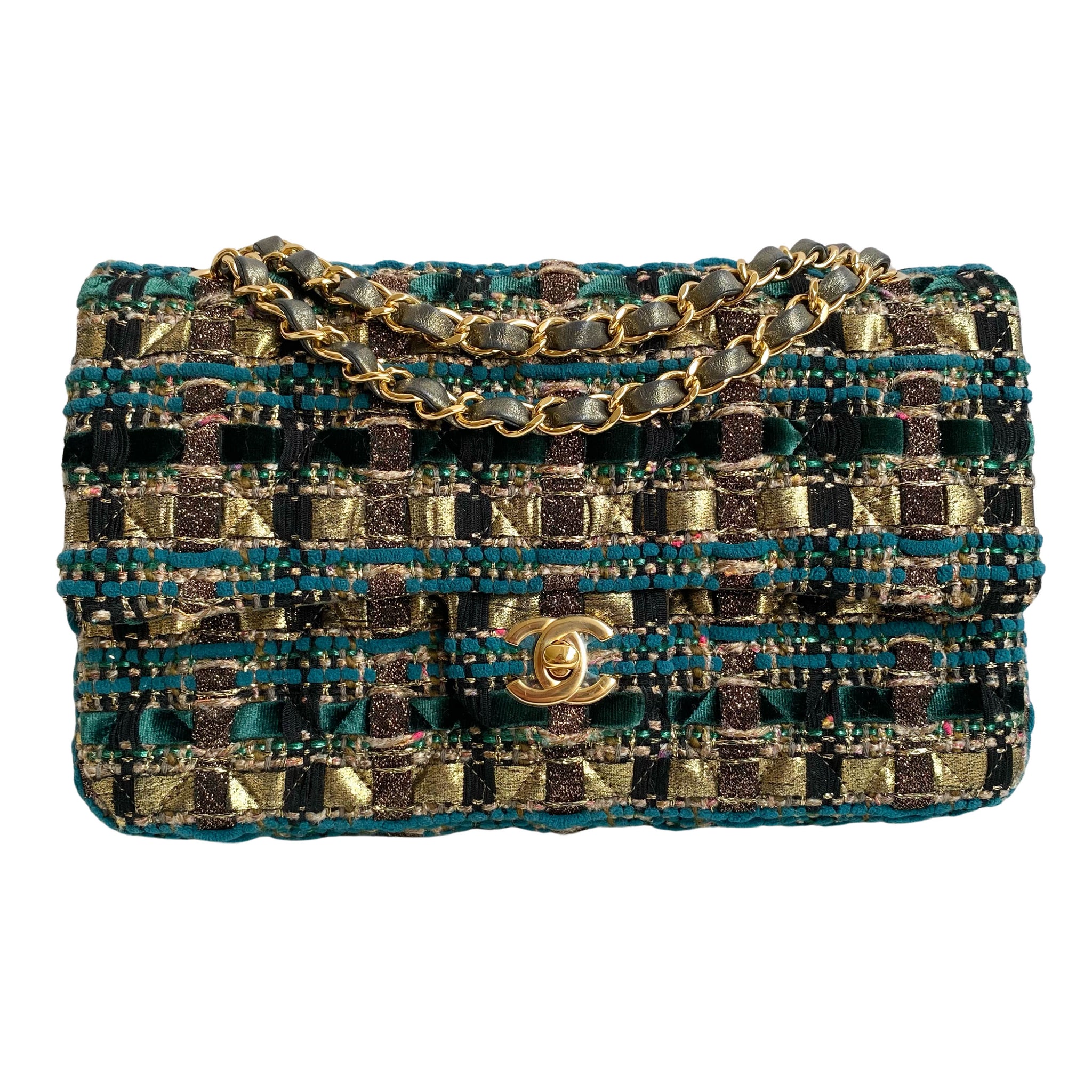Chanel Multicolor Quilted Tweed Medium Double Flap Gold Hardware