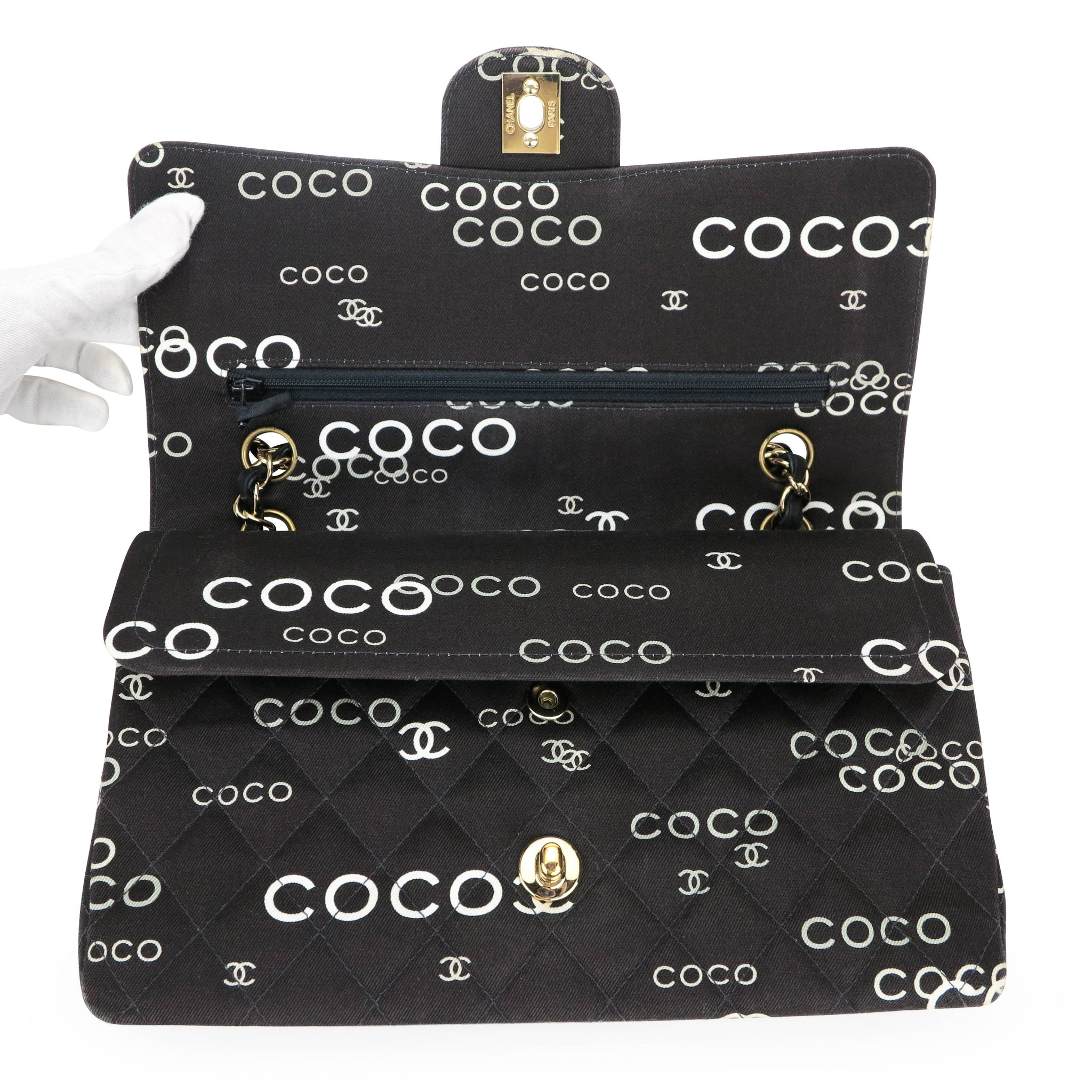 CHANEL Vintage Coco Logo Mania Medium Classic Double Flap Bag in Black  Canvas | Dearluxe