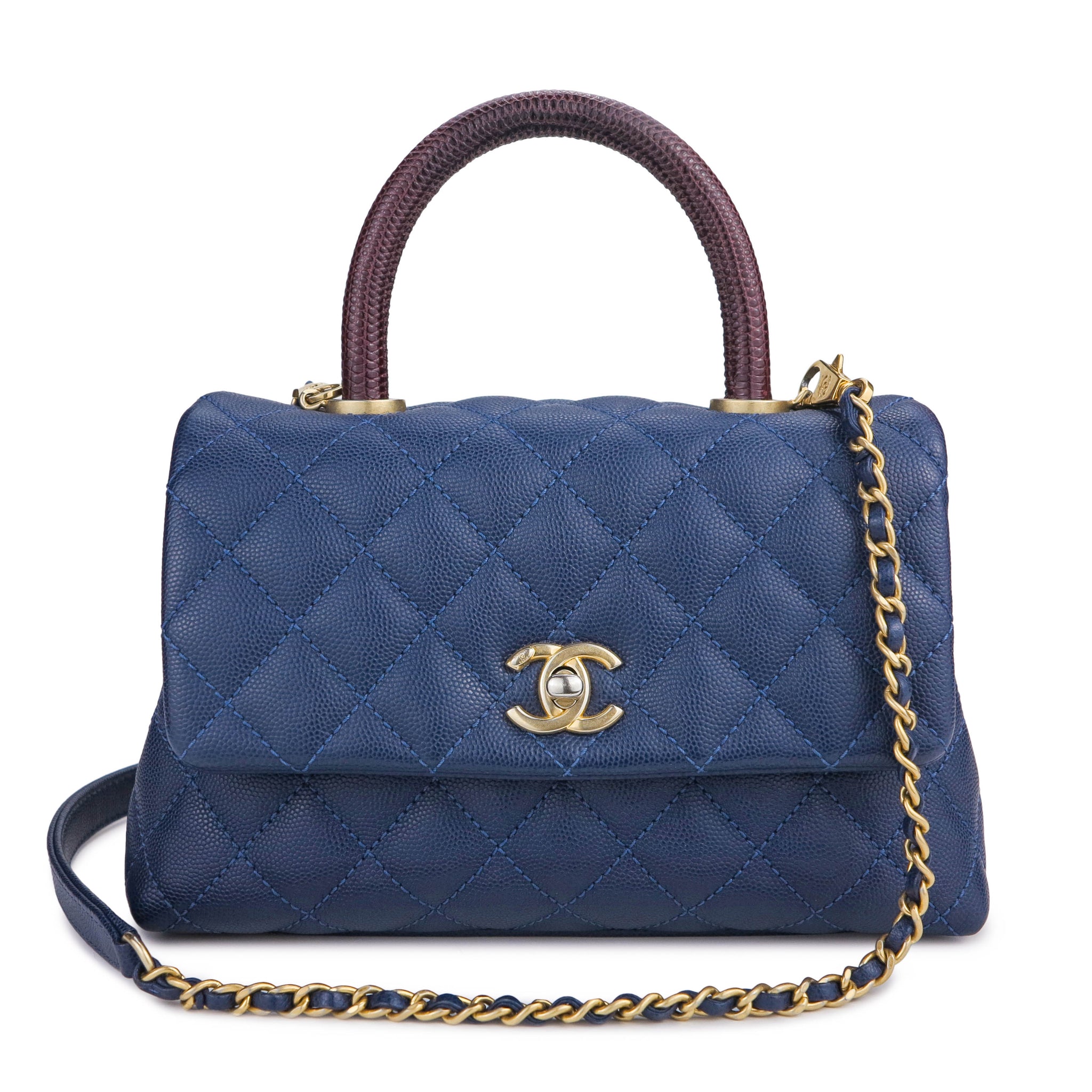 Chanel Mini Coco Handle Bag With Lizard Handle In Navy Caviar Dearluxe