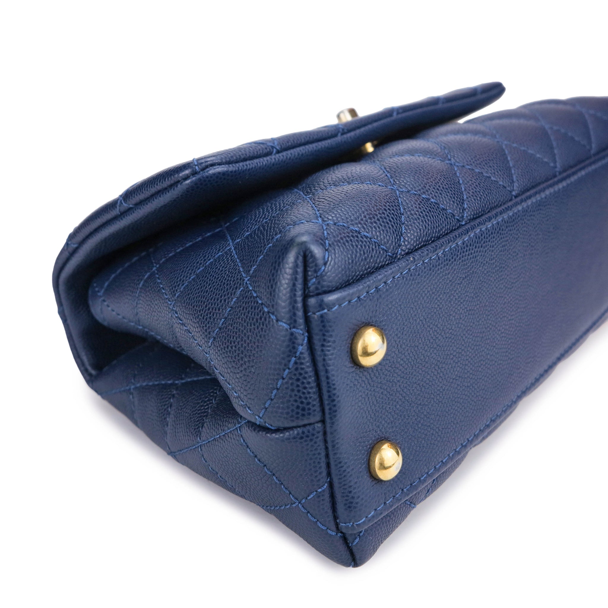 CHANEL Mini Coco Handle Bag with Lizard Handle in Navy Caviar | Dearluxe