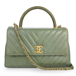 CHANEL Lizard Small Chevron Coco Handle Bag in 17C Khaki Green | Dearluxe