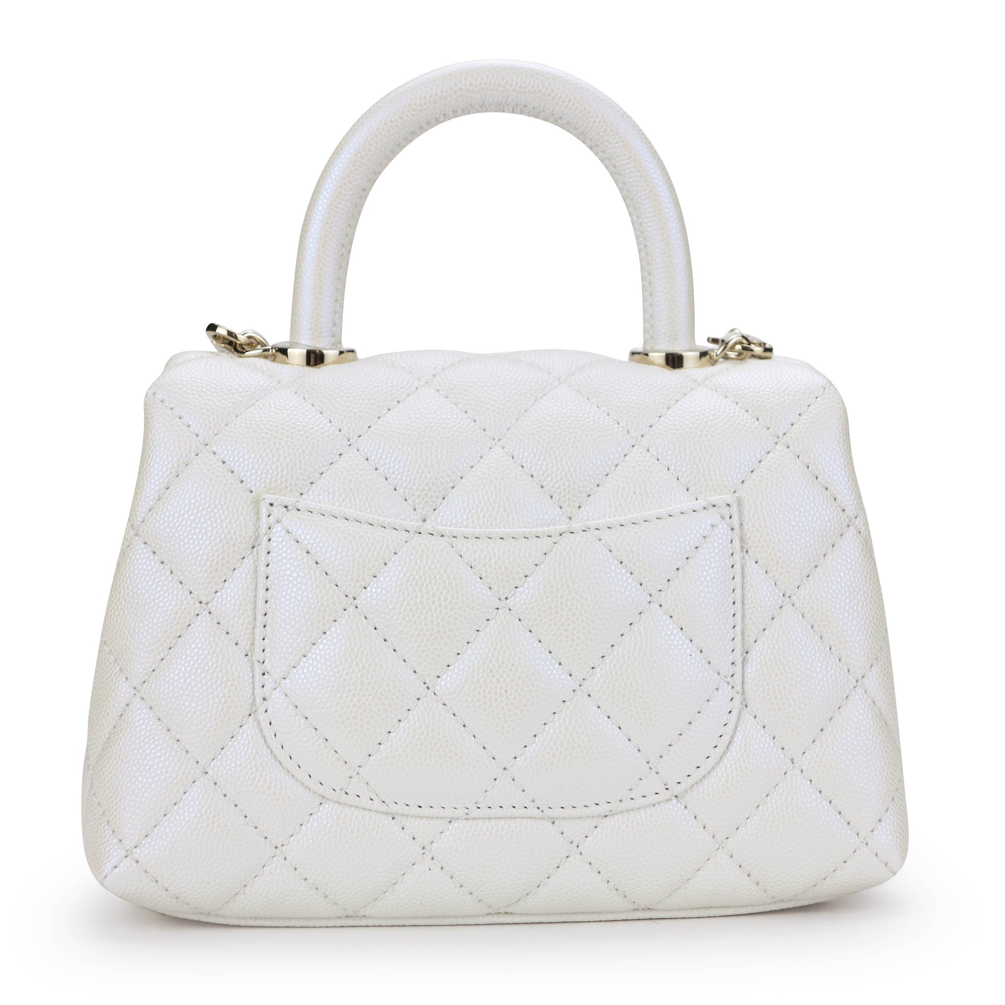Chanel Extra Mini Coco Handle Flap Bag In k Iridescent White Caviar Dearluxe
