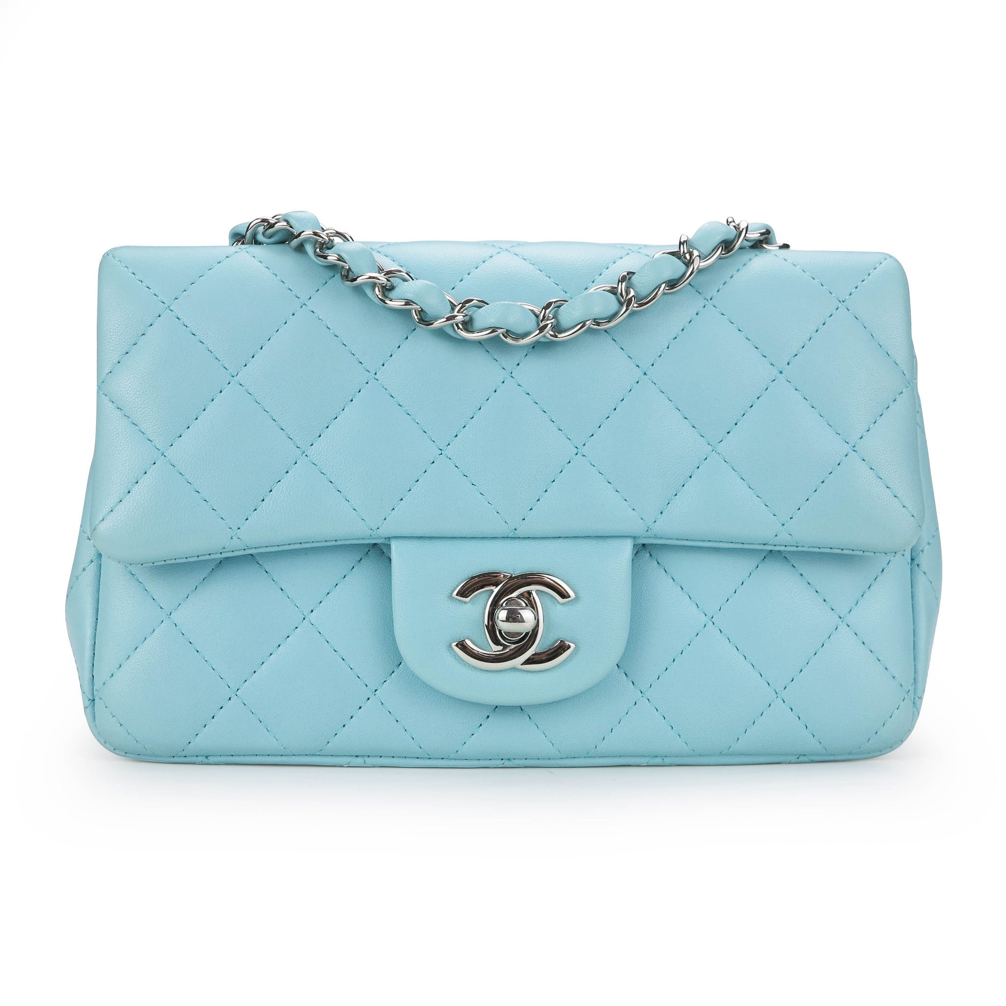 CHANEL Mini Rectangular Flap Bag in 19C Tiffany Blue Lambskin | Dearluxe