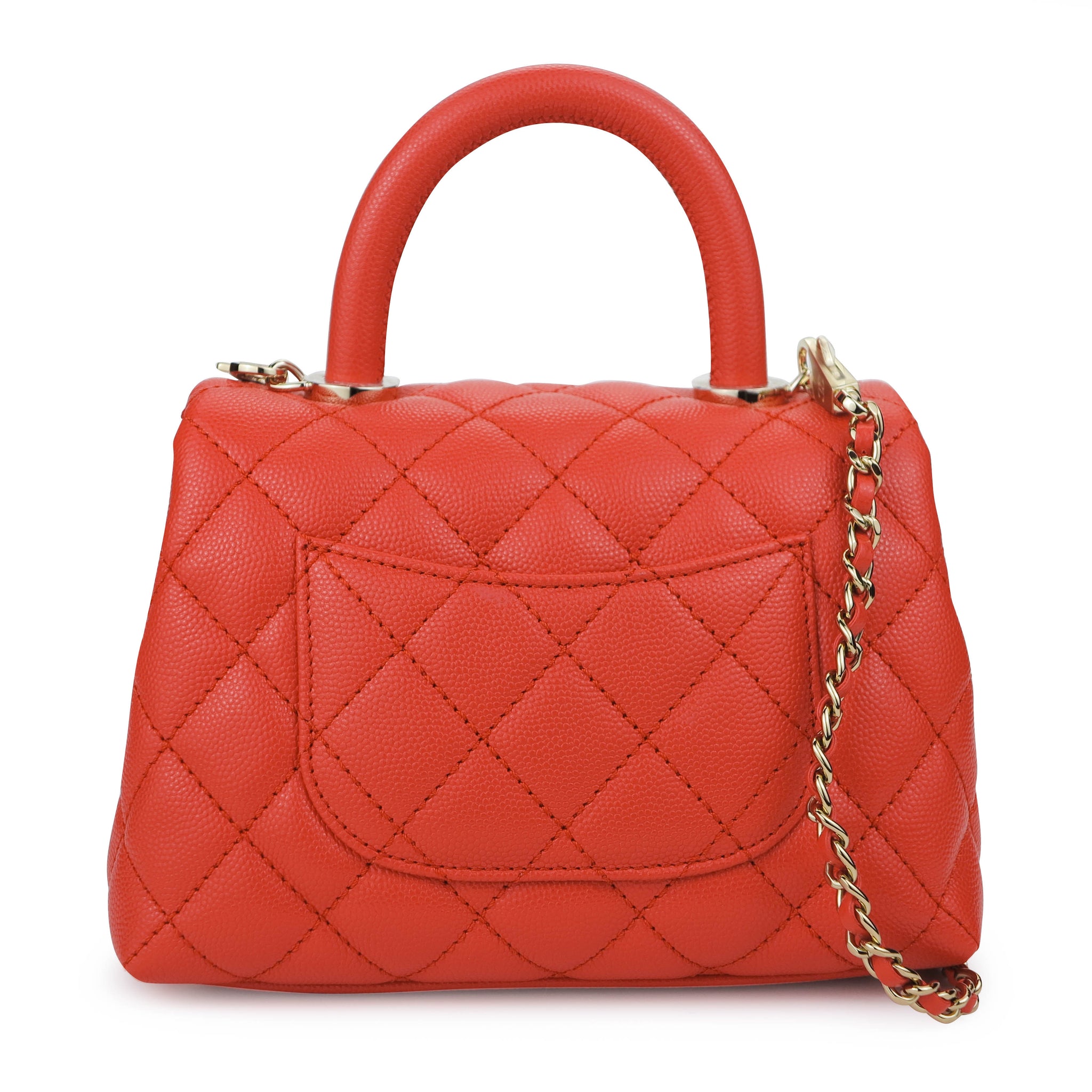 Chanel Mini Coco Handle Flap Bag In Coral Red Caviar Dearluxe