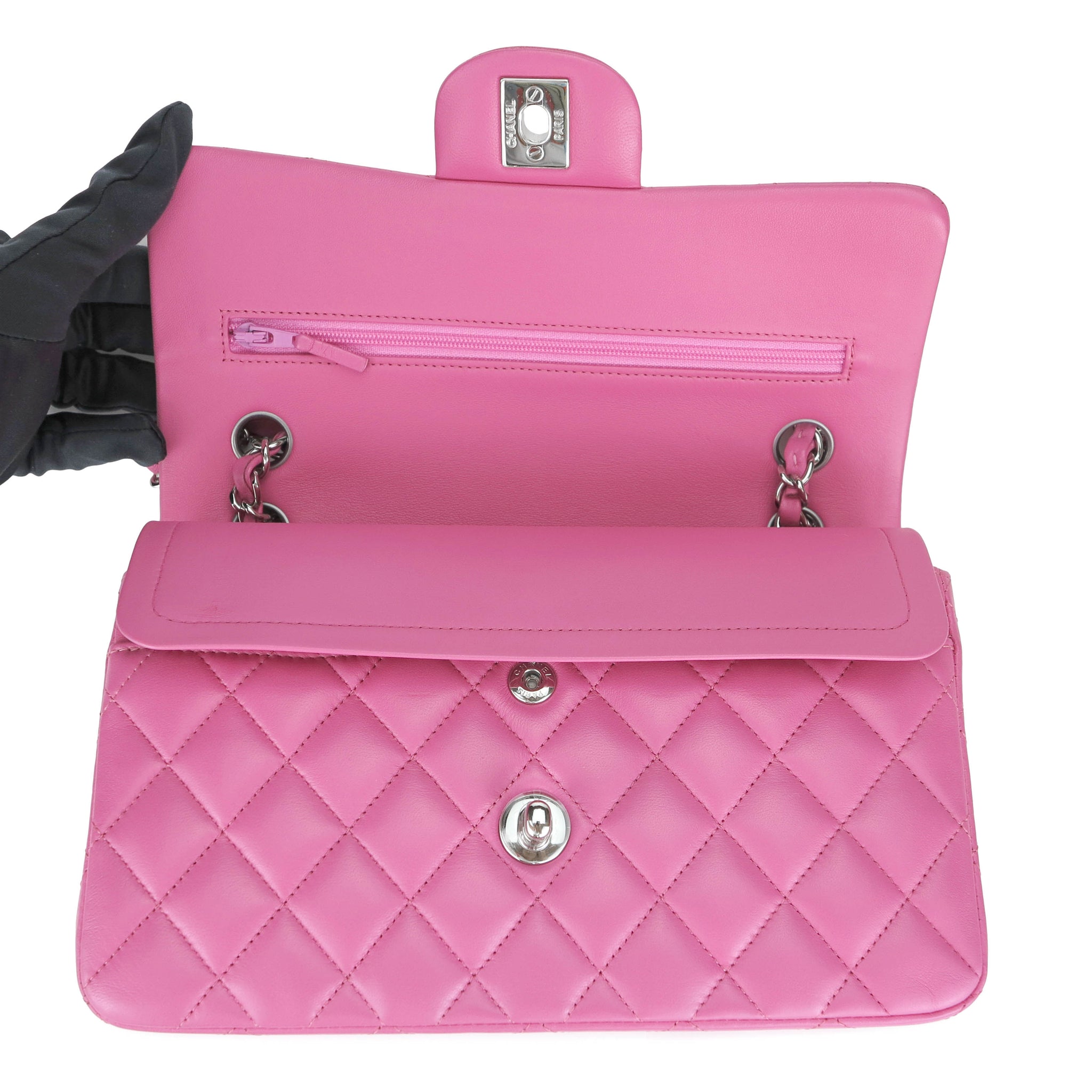 Chanel Pink Iridescent Quilted Lambskin Square Mini Classic Flap Silver  Hardware  Madison Avenue Couture