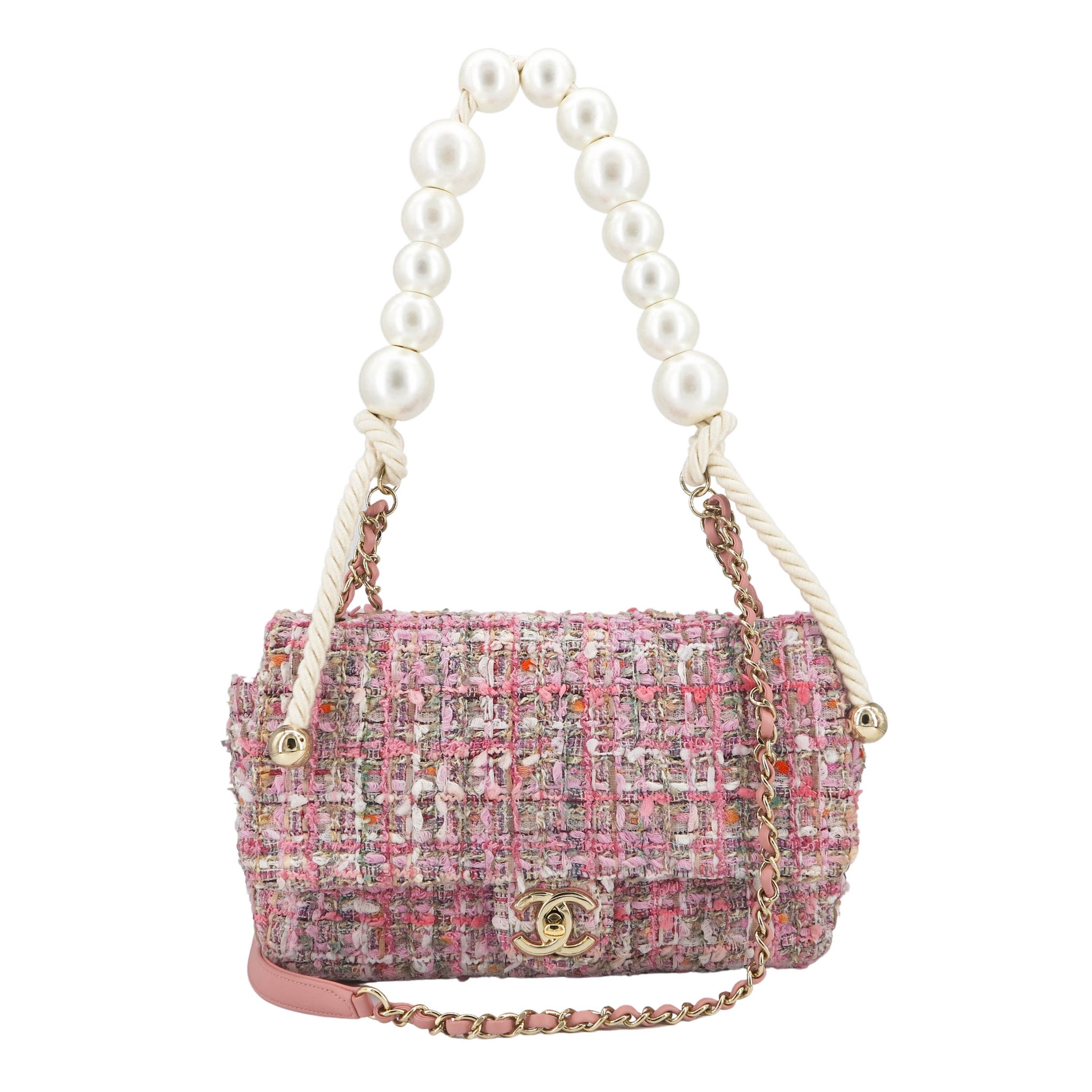 Chanel Tweed Small Pearl Handle Flap Pink 2019  Coco Approved Studio