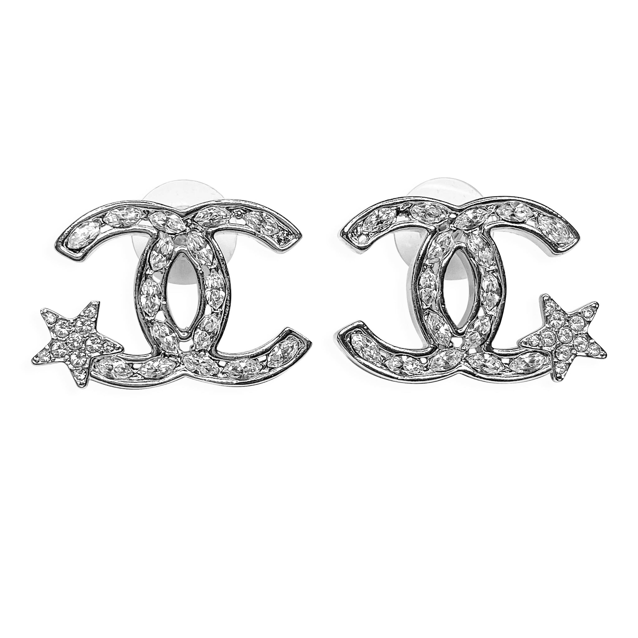 Chanel Star Crystal Cc Logo Large Stud Earrings Dearluxe