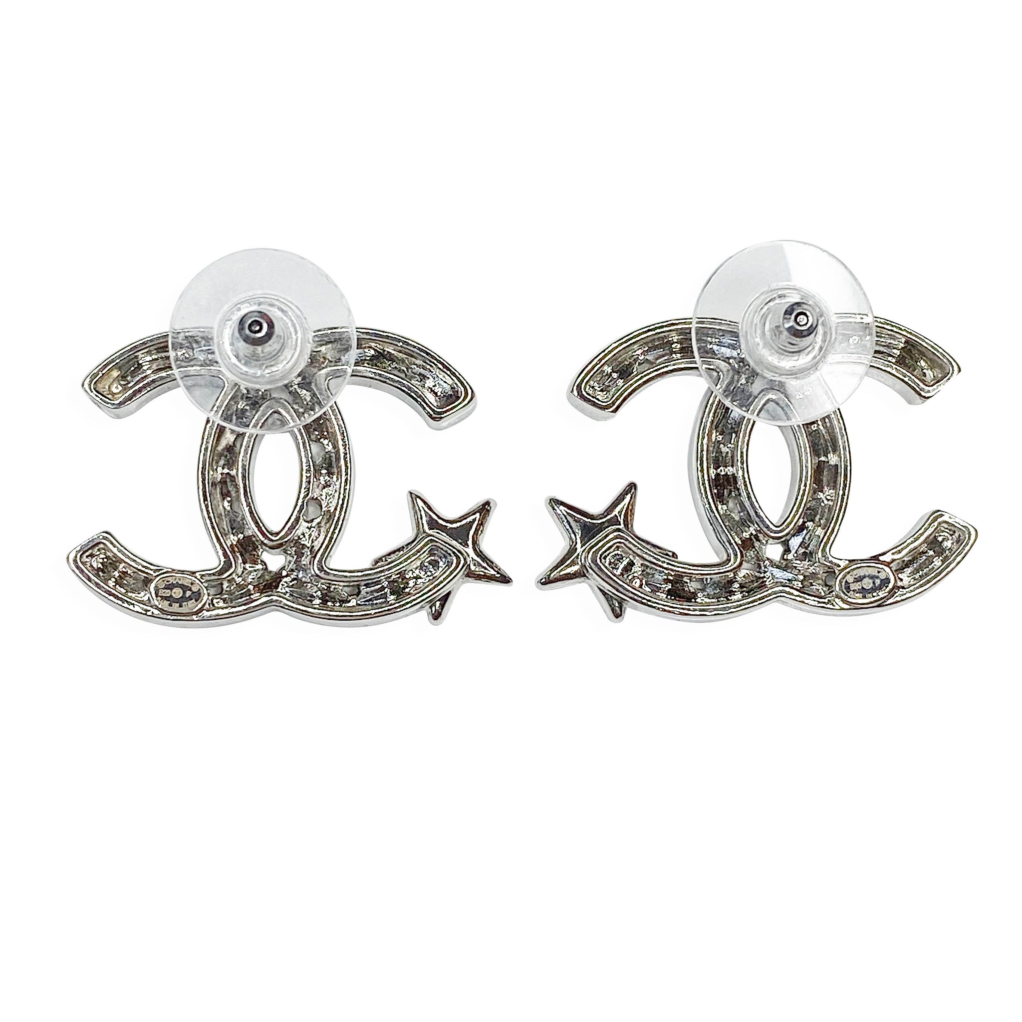 Chanel Star Crystal Cc Logo Large Stud Earrings Dearluxe