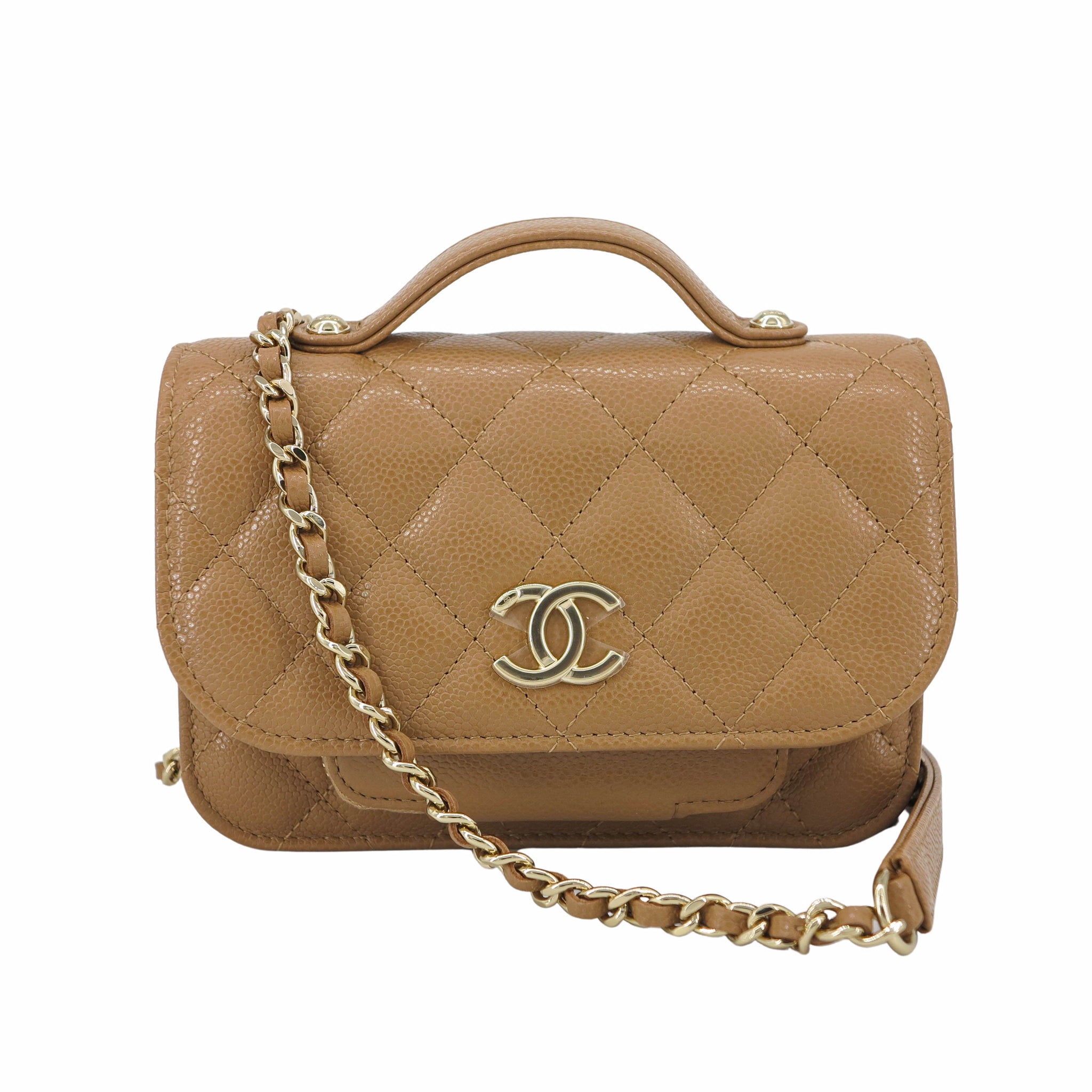 CHANEL Mini Business Affinity Flap Bag in 22B Caramel Caviar | Dearluxe