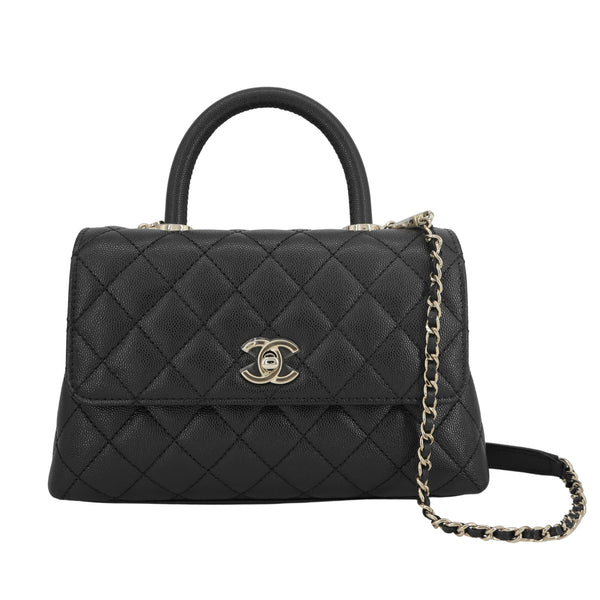 Chanel Coco Handle 20K Iridescent White Quilted Caviar with shiny light  gold hardware