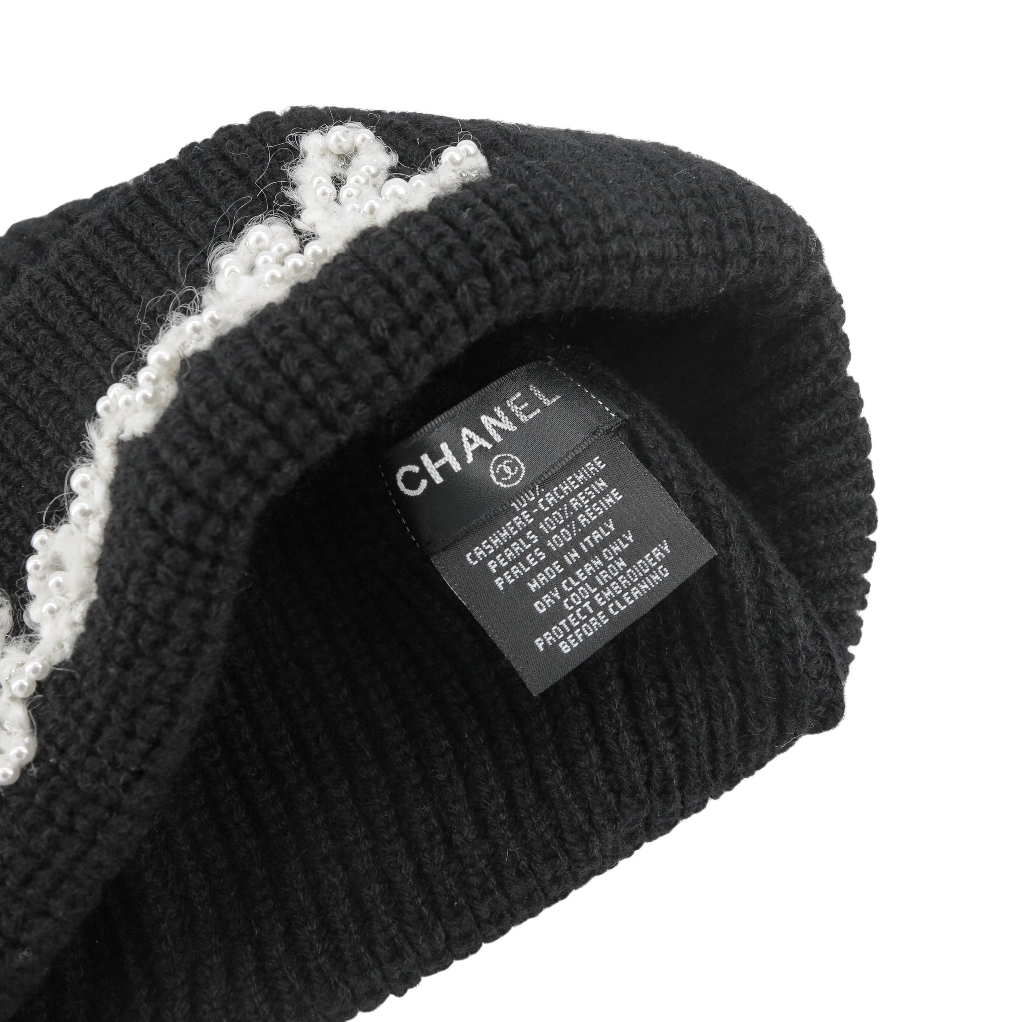 Chanel  Black Wool Cream Logo Beanie  VSP Consignment