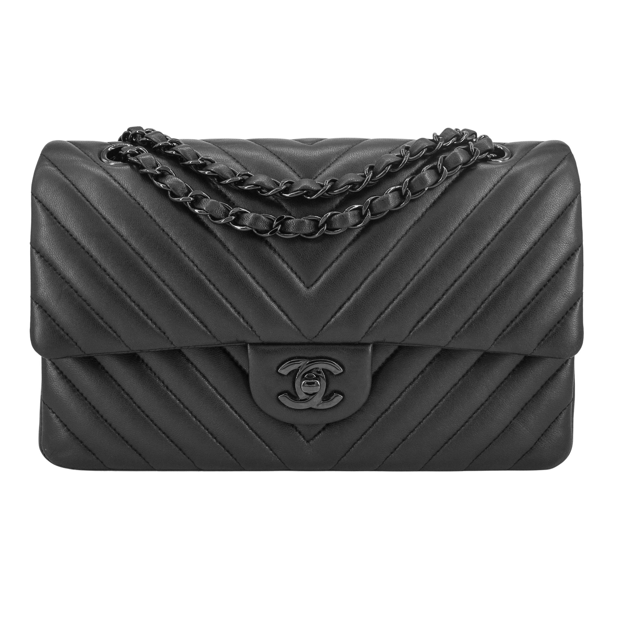 Chanel So Black Chevron Quilted Lambskin Mini Rectangular Classic Flap   myGemma  Item 124204