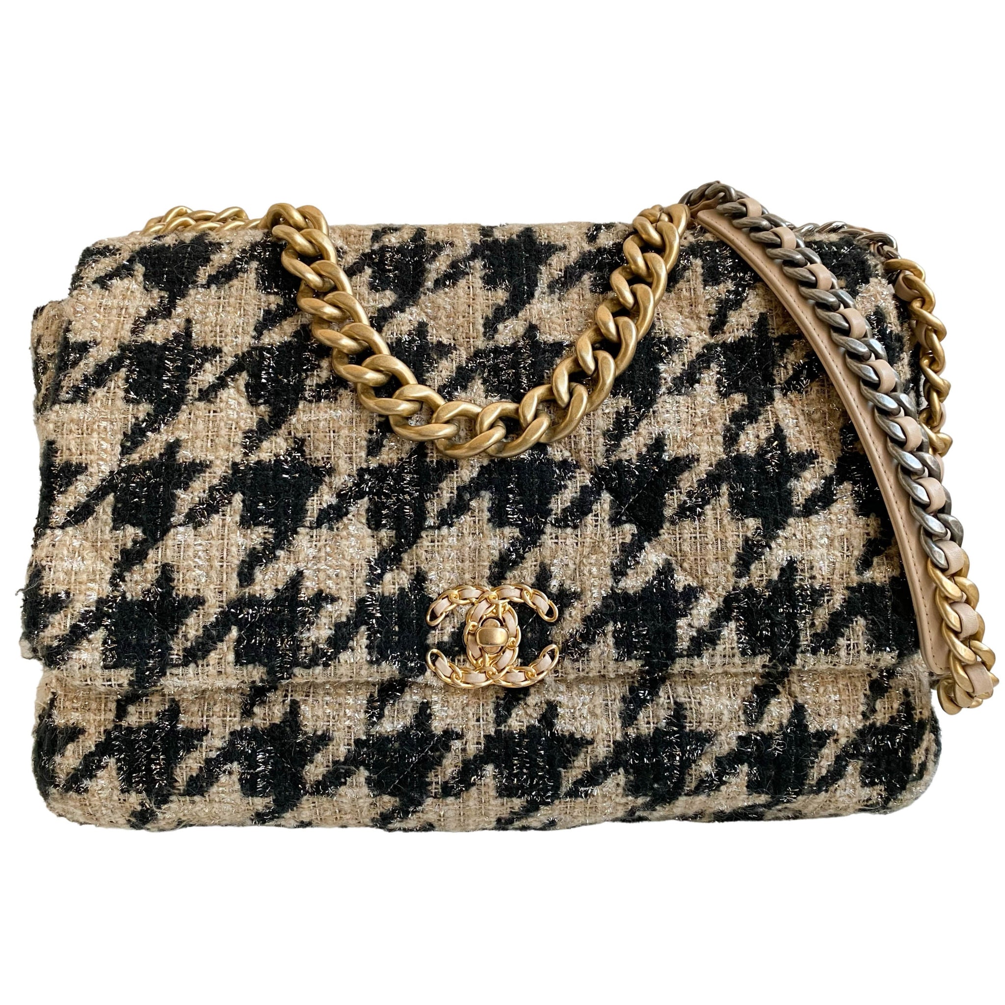 Chanel 19 Rainbow Houndstooth Tweed Wool Flap Bag Small  Boutique Patina