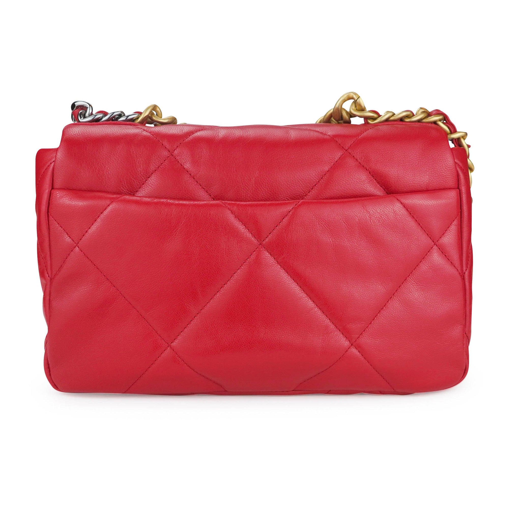 CHANEL 19 Small Quilted Lambskin Leather Flap Shoulder Bag Red